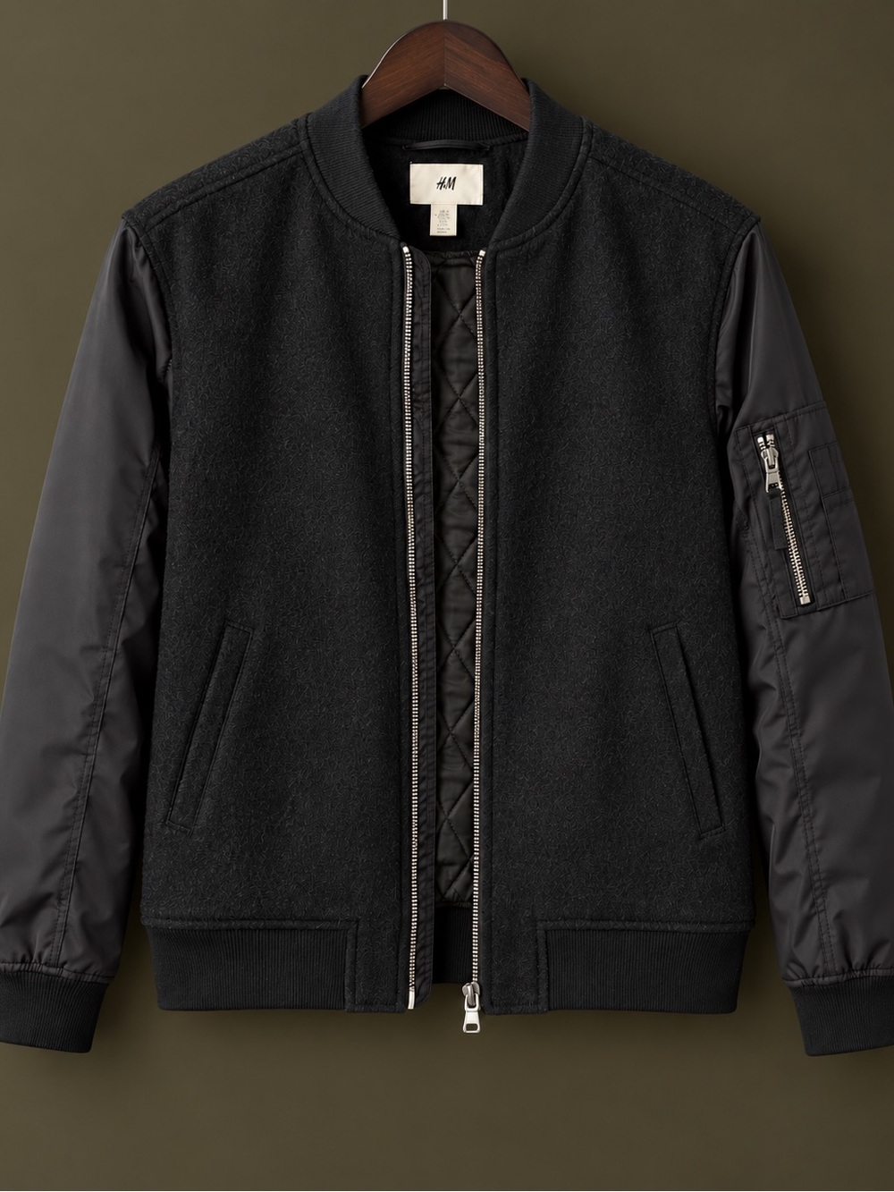 H&M Black Quilted-Lined Bomber Jacket